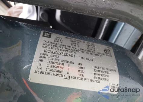 2011 Chevrolet Silverado 2500Hd Lt из США, поврежденный, VIN 1GC2KXCGXBZ377471